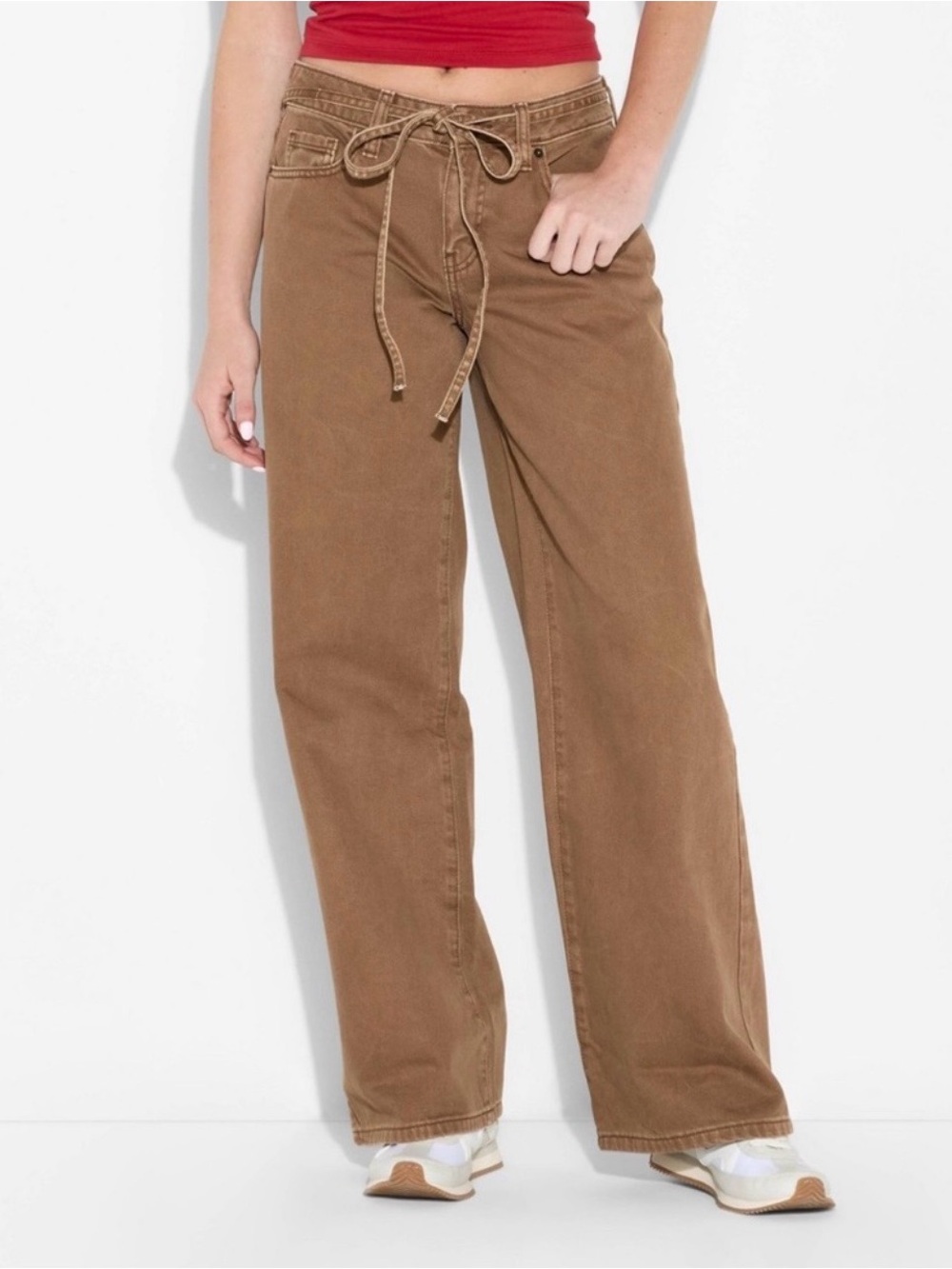 Wild Fable Wide-Leg Jeans — Brown, Adjustable Drawstring — Size 4/R